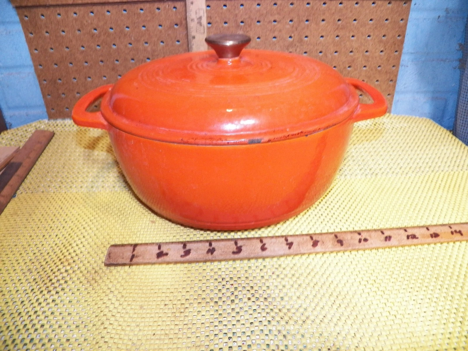 Vintage GOURMET LIVING Orange Cast Iron Enamel Pot w/ Lid