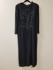 VTG Landmark Black Beaded Silk Long Sleeve Formal Dress Size 3X