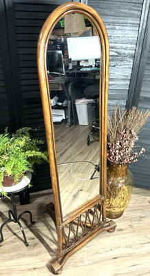Vintage Bentwood Cheval Floor Mirror Adjustable Wood Standing Mirror Arched 58''