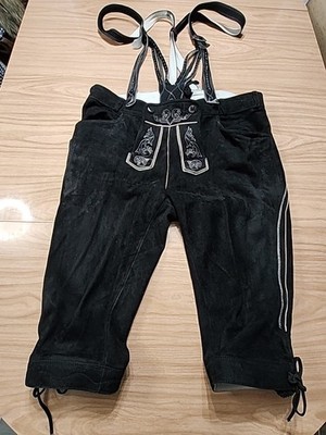 Spieth & Wensky Lederhosen Sz 58 Black Leather Suede