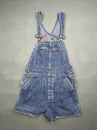 VINTAGE sanforized overalls Hand Embroidered YOUTH Sz medium Cut off Boho READ - Picture 2 of 18