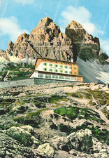 dv18 cartolina dolomiti di sesto, rifugio auronzo, tre cime di lavaredo,belluno