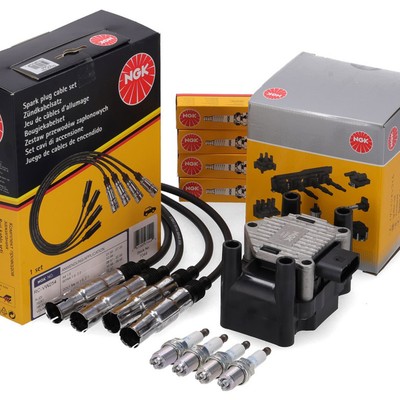 NGK Zündspule + Kabelsatz + 4x Zündkerze für VW GOLF 4 PASSAT B5 T5 1.6 2.0