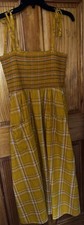 Toad & Co M Yellow Organic Cotton Tie Shoulder Sleeveless Midi Dress Striped 