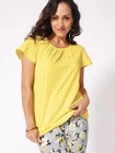 NEW Bright Yellow Plus Sz 3X Cotton Eyelet Casual Wear Flutter Sleeve Top BLAIR