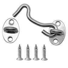 CUKAYO 4 Pack 3" Hook and Eye Gate Latch, Stainless 3 inch(4pcs), Silver 