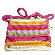 Handbag Purse Crocheted The Sak Multi-Color Beachy Summer Bag Charm 7.5" x 7"