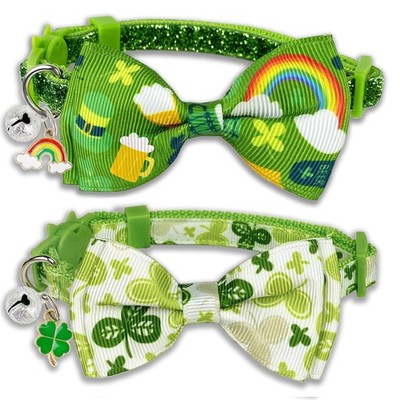 2 Pack St. Patrick's Cat Collar with Bow Tie and Bell, Kitty Kitten Breakaway...