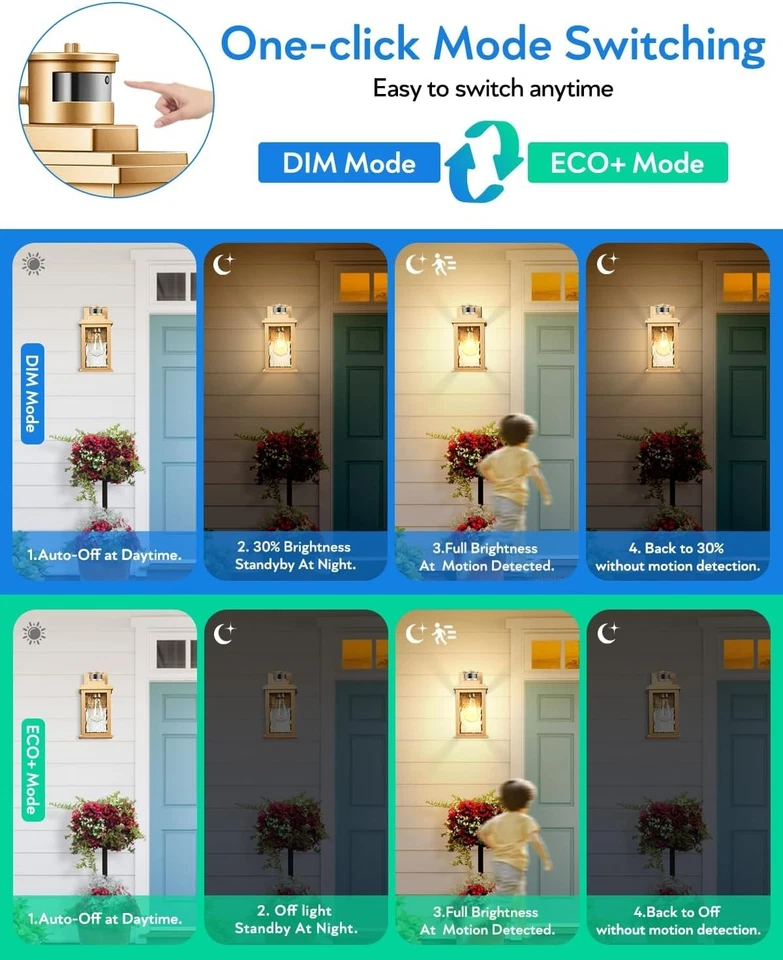 Durable Gold Outdoor Wall Lights with Motion Sensor - Smart & Energy Efficient - Image 4 of 4
