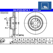 Image of Brake Disc ATE 24.0122-0214.1 For VW, AUDI (1 pcs)