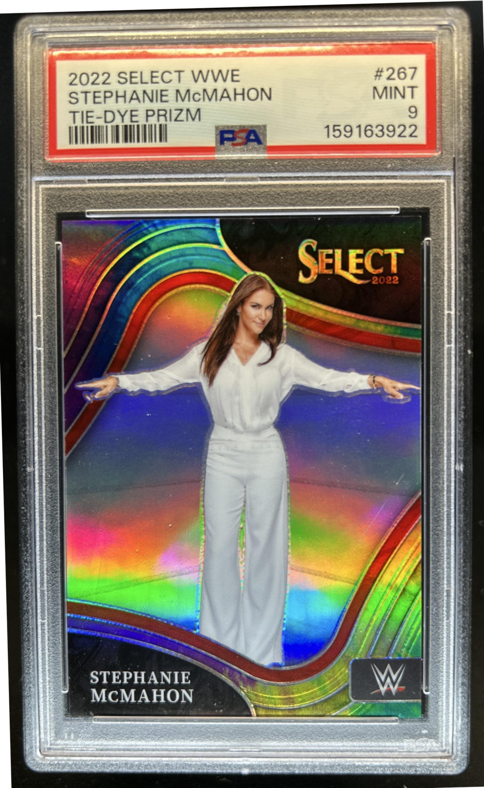 2022 Panini Select WWE Stephanie McMahon Tie Dye Prizm Ringside #/25 PSA 9