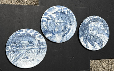 American Atelier At Home BLUE TOILE 5217 Salad Plates 8-1/8'' Set of 3 Stoneware