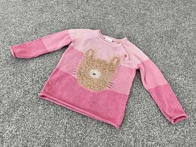 Kids Girls Pep&Co Knitted Cute Pink Bear Jumper / Sweater - 9-12 Months