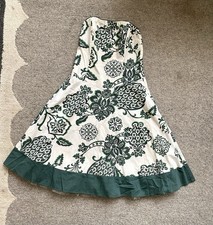Y2K Cute White Teal Green Pattern Mini Dress Tulle Lined UKSize 8 Cotton Vintage