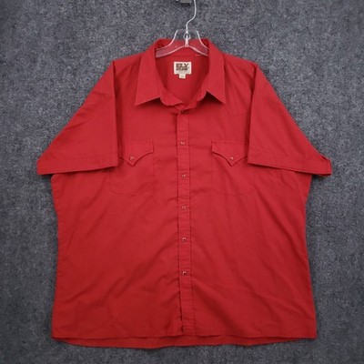 Ely Cattleman Western Shirt Mens 2XL Red Short Sleeve Pearl Snap Button Up Work
