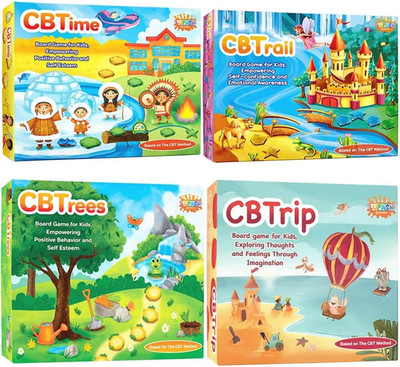 Cbtime & Cbtrail & Cbtrip & Cbtrees Therapy Board Games for Kids - CBT Emotional