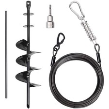 Heavy Duty Dog Tie-Out Cable and Stake, 30 ft, Up to 210 lb, Black Black 30FT