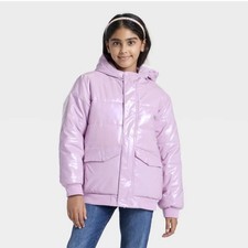 Cat Jack Girls Purple Hooded Puffer Jacket XL 14 Winter Coat Full Zip