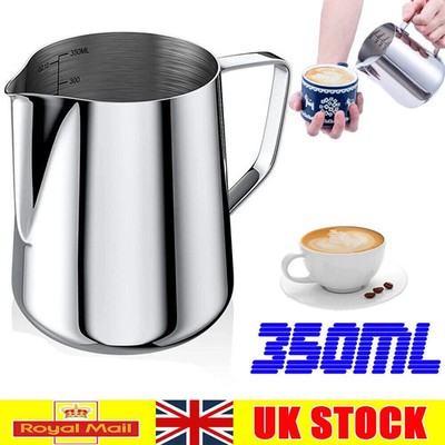 350ml Edelstahl Milch Gießkanne Kaffee Aufschäumkanne Behälter Metall Tasse Becher