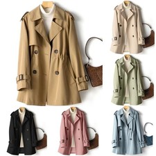 Women's Short Trench Coat Long Mid-Length Belted Mac Jacket Autumn Outerwear UK