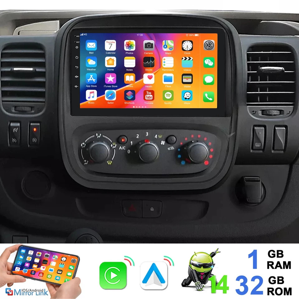 ESSGOO Apple CarPlay For Vauxhall Vivaro B 2014-2019 Car Stereo Android 14 BT Radio 32G