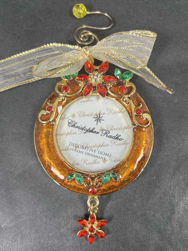 Christopher Radko Floral Design Jeweled Picture Christmas Ornament Hanging