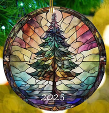 Christmas Ornaments 2025, Stained Glass Style, Round Fun Tree