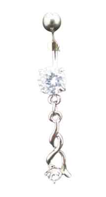 Dangle Belly Button Ring CZ Gems Twist Charm Surgical Steel 316L 14g