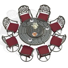 9-Piece Outdoor Patio Dining Set, 8 Swivel Rocker 61" Round Patio Dining Table