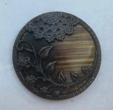 Vintage  Antique  Cut Work Metal Picture Button with Lace Design - FREE SHIPPING