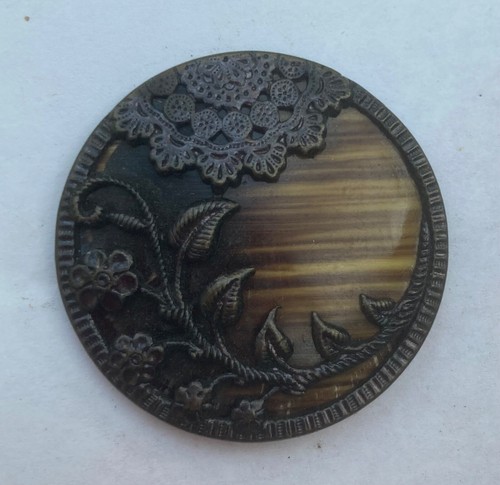 Vintage Antique Cut Work Metal Picture Button with Lace Design - FREE SHIPPING