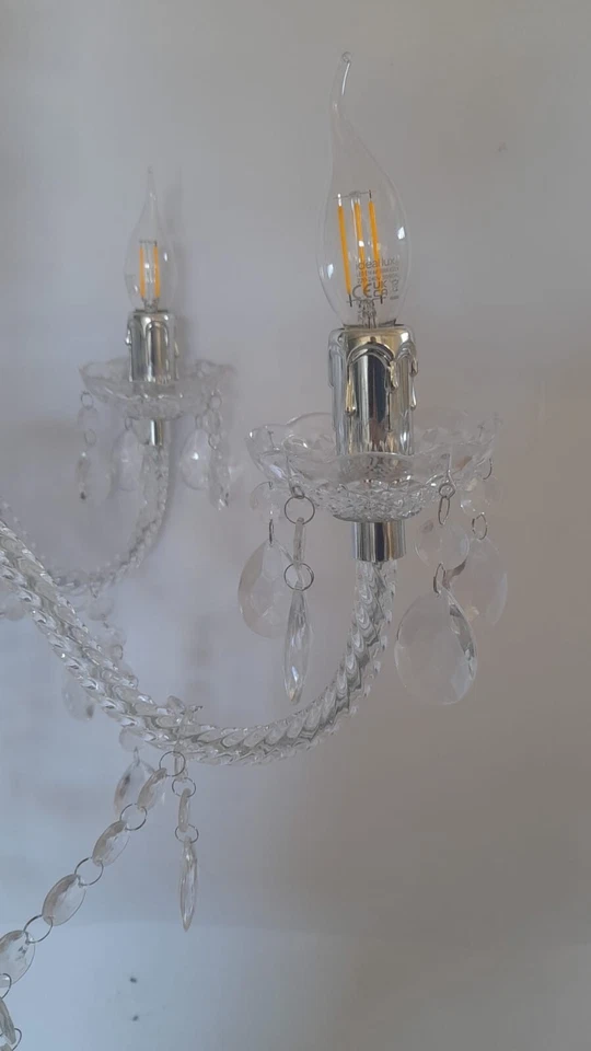 Lampadario sospensione con pendagli in plastica tipo cristalli 6 LUCI E14 - Immagine 2 di 4