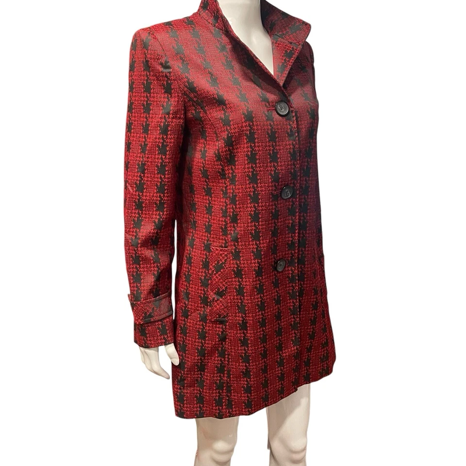 Abrigo Alex Marie Talla 6 Rojo Negro Tejido Pata de Gallo Chaqueta Carrera Vacaciones Blazer Foto 2 de 4