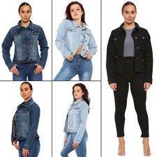 Enzo Womens Denim Jacket Classic Button Up Casual Long Sleeve Stretch Jean Coat