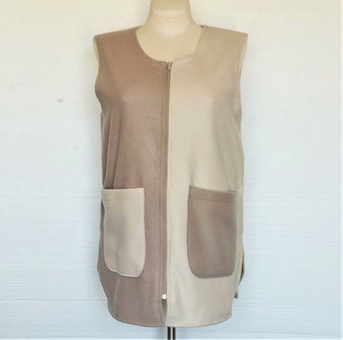 Linda Dano Top Blusa Chaleco Túnica NUEVO Dos Tonos Beige Vellón Cremallera Completa Mujer Pequeño - Imagen 3 de 8