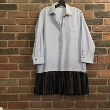 Zara | contrasting shirt dress stripes & black pleated skirt -large -42 Chest