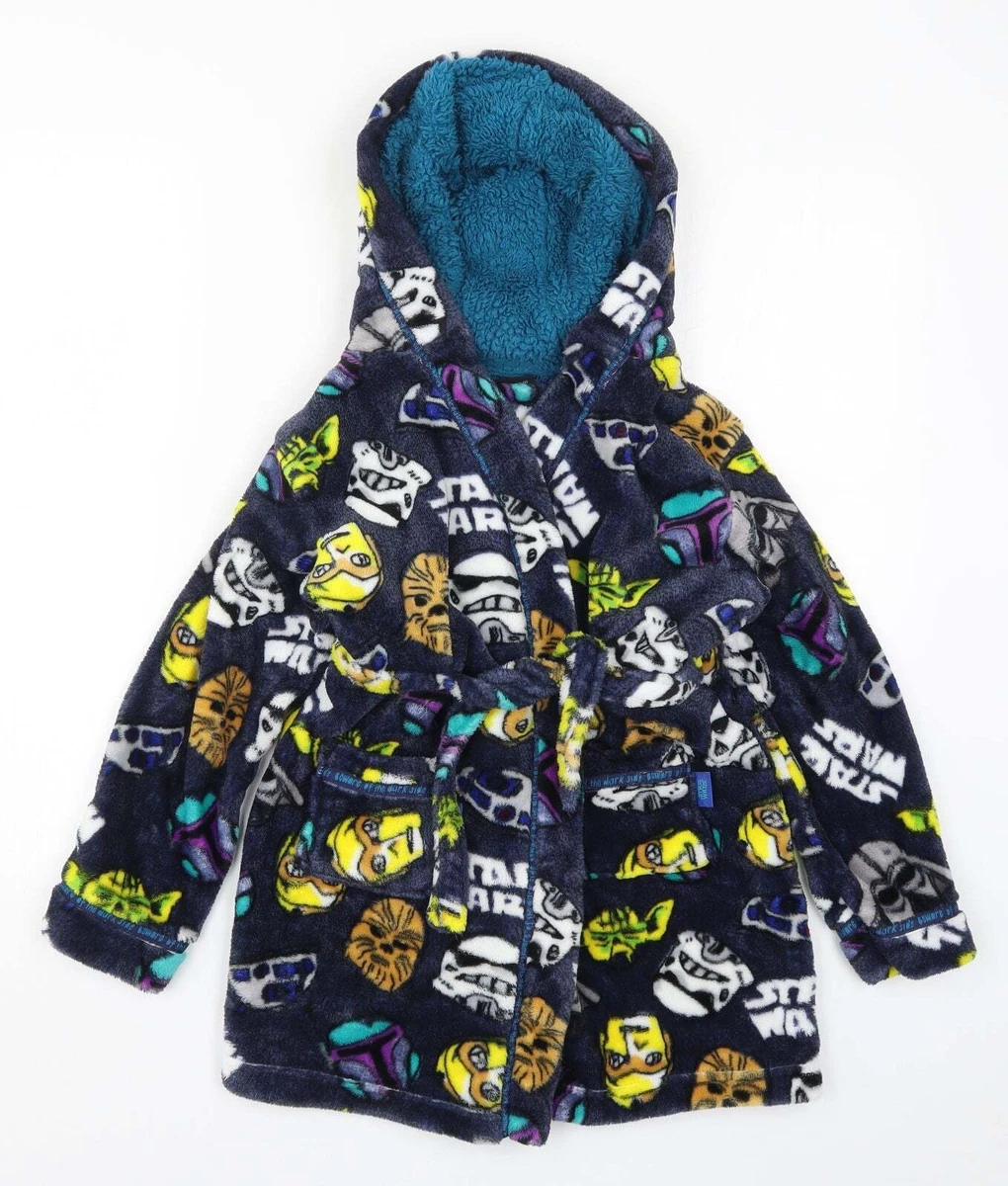 Matalan Boys Blue Solid Polyester Robe Size 9 Years Tie Star