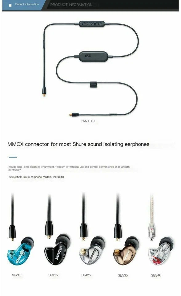 Shure RMCE-BT1 Accessory Cable MMCX Connector Bluetooth Enabled Remote + Mic - Image 4 of 4