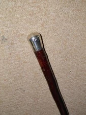 Victorian Cherry Walking Stick/Cane W/ Hallmarked 1892 Silver Pommel Top - 88cm