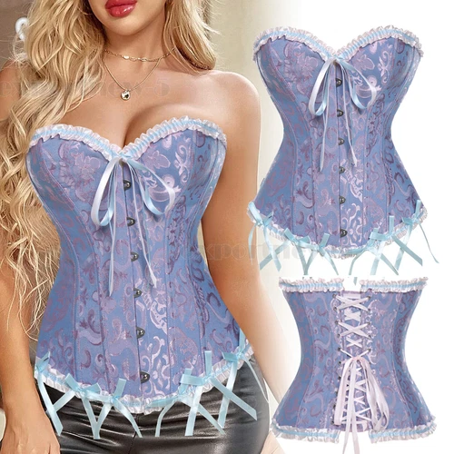 Damen Sexy Überbrust Taille Trainer Schnür Korsett Vintage Bustier Top Übergröße - Bild 22 von 28