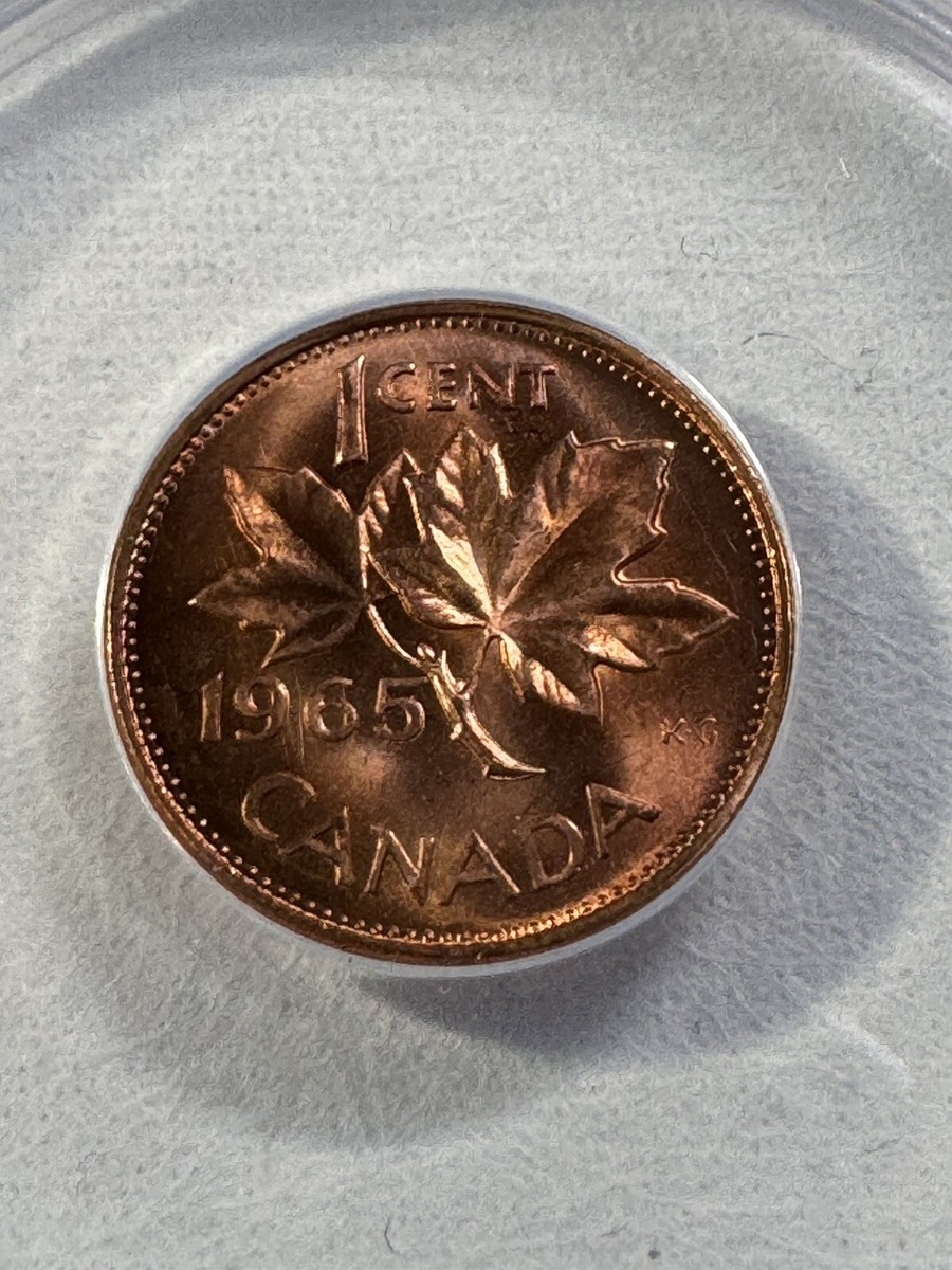 1965 Canada 1 Cent Type 4 Large Beads Pointed 5 Graded MS 64 RD by
