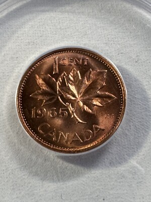 1965 Canada 1 Cent Type 4 Large Beads Pointed 5 Graded MS 64 RD by