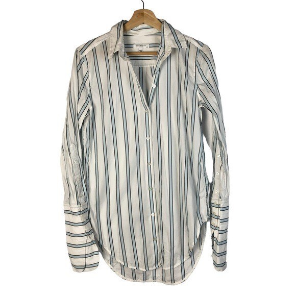 Equipment Essential Button Front Striped Long Sle… - image 4