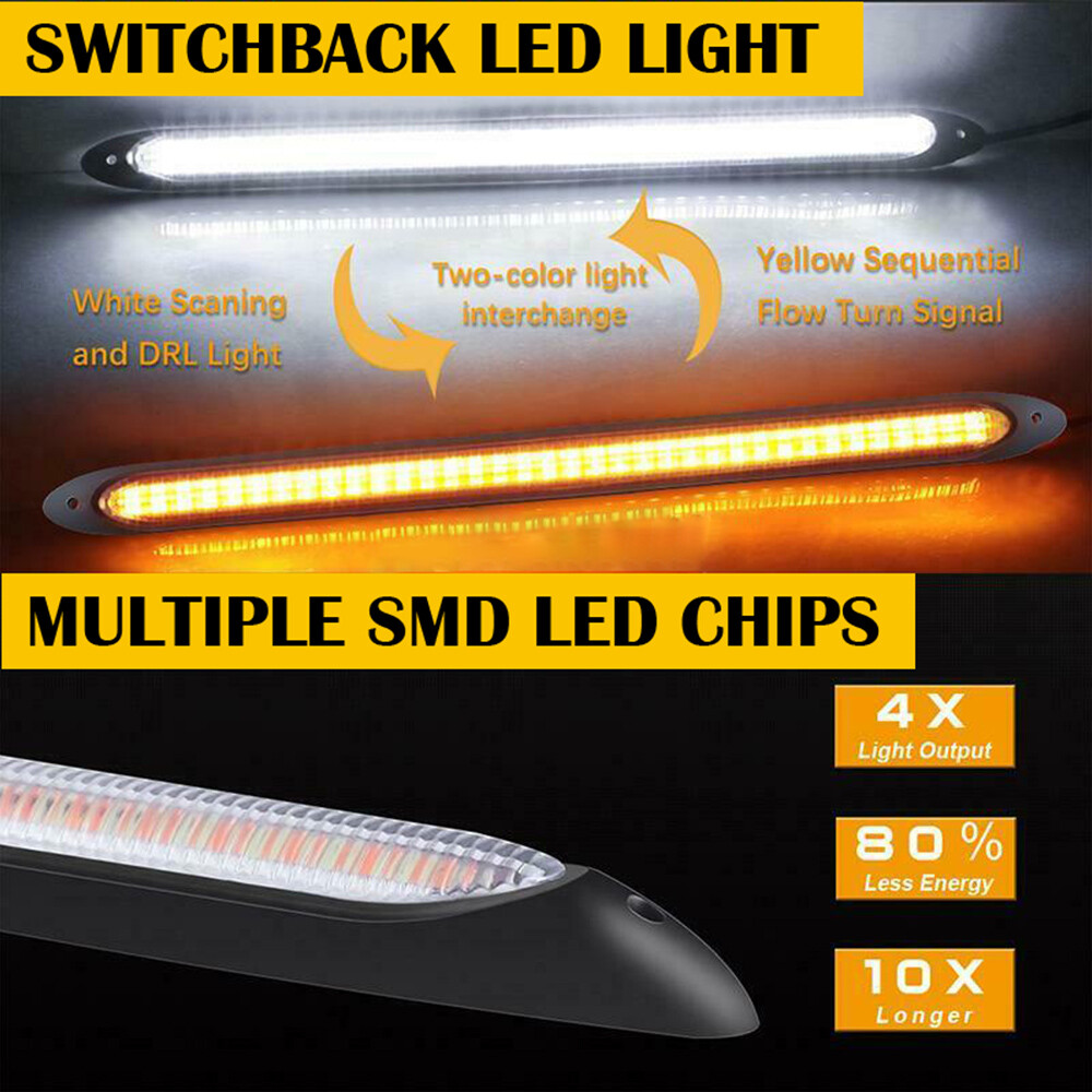 AUXITO 2-Pack LED Daytime Running Light / Sequential Turn Signal Strip – 12W, IP67, Universal Fit, 50000 Hrs, Cold White & Yellow