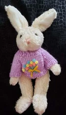 Vintage Hugfun Plush Off White Bunny Rabbit In Purple Knit Sweater Jointed Stuff