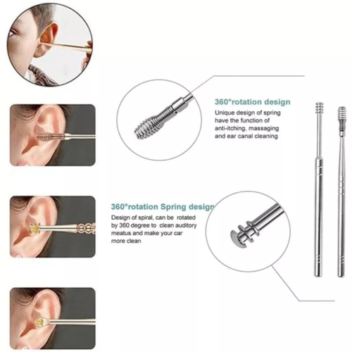Ear Pick Cleaning Set 6PCS Spiral Tool Spoon Ear Wax Remover Cleaner Kit - Picture 6 of 12