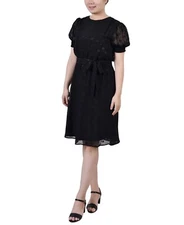 NY Collection Womens Size S Black Elbow Sleeve Swiss Dot Elegant Party Dress NWT