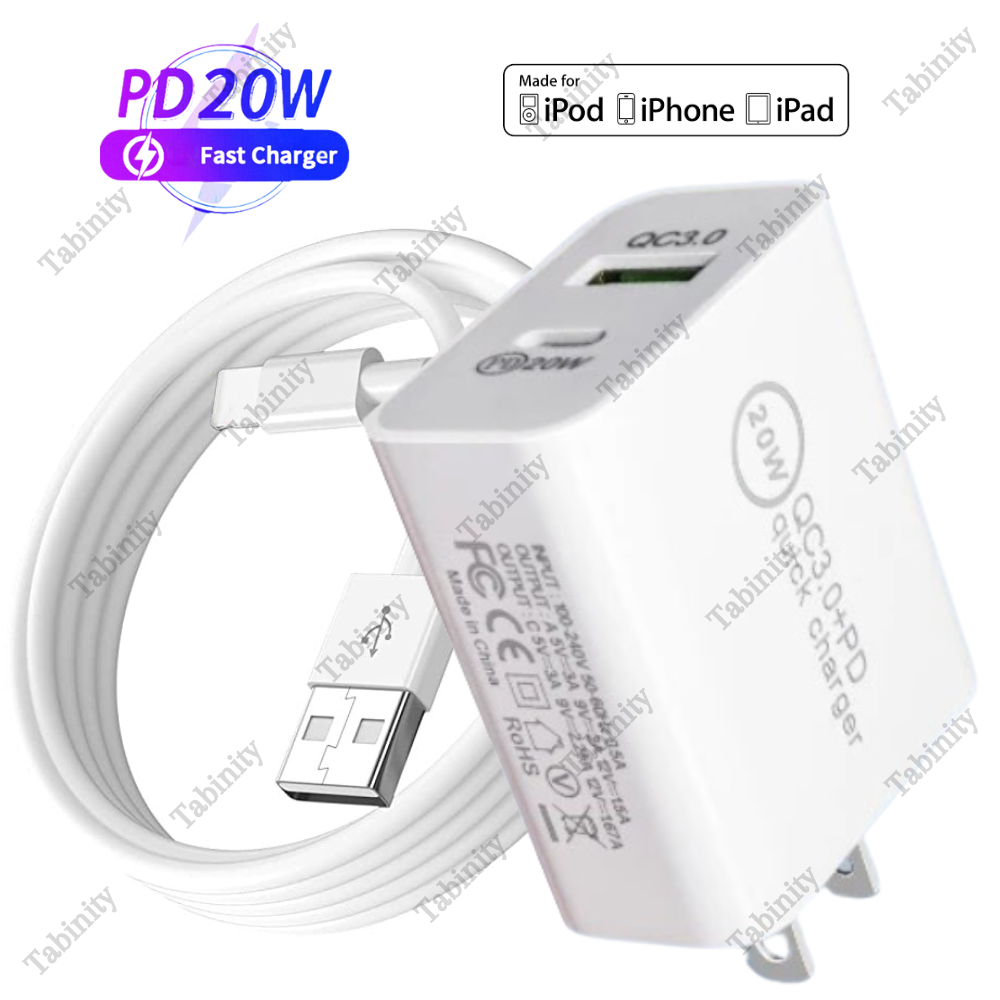20W Wall Charger Adapter Brick For iPhone 14 13 12 11 Pro Max XR 8 7 6 USB Cable