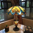 Tiffany Victorian Style 3 Light Table Lamp Stained Glass Vintage Shade Lit Base