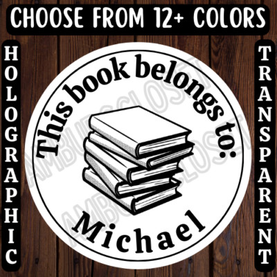 40 THIS BOOK BELONGS TO PERSONALIZED STICKERS 2'' ROUND LABELS SCRATCH RESISTANT